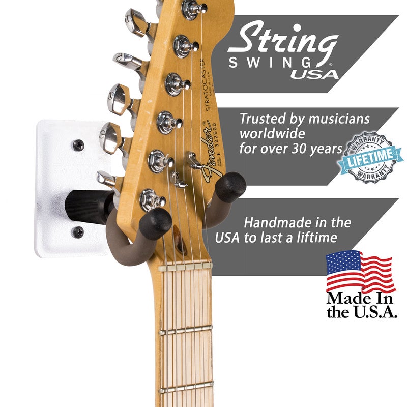 String Swing Guitar Hanger White Metal Wall Mount Home & Studio Guitar Keeper WCC11K - Image 3